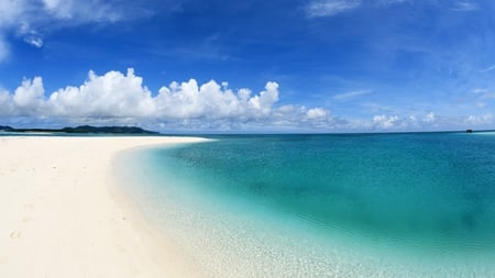 As Far As You Can See - sand, sky, water, clouds, beach, day, blue