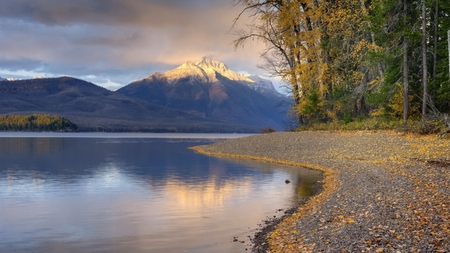 Peak - sky, lake, forest, land, water, trees, mountain