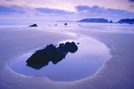 violet evening - clouds, water, purple, evening, dusk, sand, sky