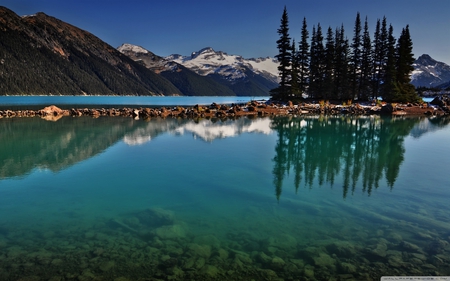 White Tipped Mountain - trees, water, nature, blue, lake, reflection, mountain, sky