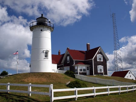 the lighthouses - sky, land, house, nature, lighthouses, grass