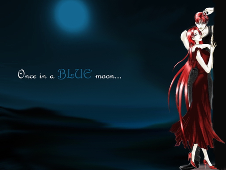 Once in a blue moon - moonligth, anime, romance, couple, love