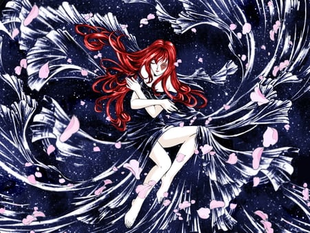 Velvet dream - cool, blue, petals, anime, space