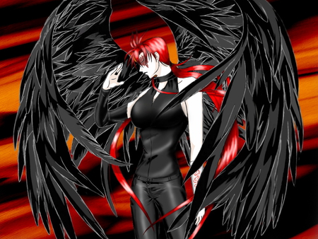 Dark wings - action, anime, wings, black