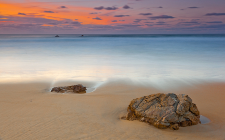 Sunrise - beauty, sky, beach, peaceful, colorful, view, pretty, clouds, summer time, sand, ocean, summer, lovely, waves, nature, beautiful, splendor, colors, sunrise, sea