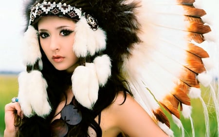 Tribal Beauty - cute, beauty, feathers, tribal