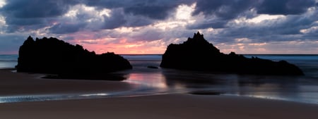 Sunset - nice, beauty, sky, beach, photography, water, sunset, rocks, view, pretty, reflection, cool, clouds, sand, ocean, landscape, lovely, nature, beautiful, colors, sea