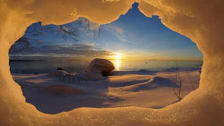 From Inside the Cave - ice, sunlight, cold, snow, beautiful, crisp