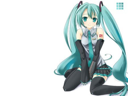 Hatsune Miku - aqua, hot, headset, thighhighs, music, anime girl, stockings, white, art, cool, aqua eyes, artistic, hatsune miku, sexy, skirt, song, vocaloids, program, vocaloid, uniform, diva, beauty, nice, twintail, singer, aqua hair, innocent, black, virtual, pretty, idol, anime, miku, cute, girl, cg, hatsune, microphone, headphones, tie, awesome, digital, beauitful, gray, outfit