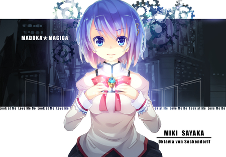 Miki Sayaka - cute anime, mahou shoujo madoka magica, miki sayaka, anime short hair, school girl, blue eyes