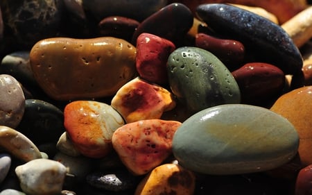 Beach Pebbles - pebble, ocean, black, rocks, white, colour, cream, red, blue, orange, green, stones, colourful