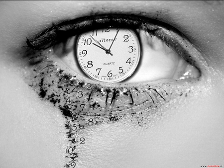 Time - abstract, black, lashes, white, eye, clock