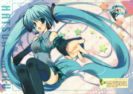 Hatsune Miku - cute, hatsune miku, volcaloids, stars