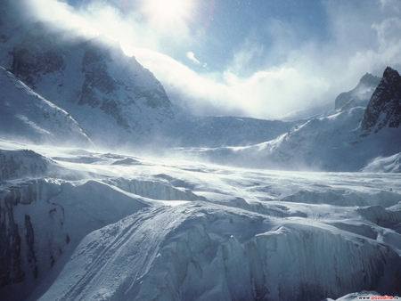 Ice - clouds, ice, frozen, winter, cold, snow, mountain, sky