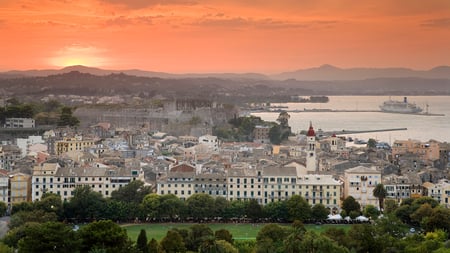 city sunset - manmade, busy, photography, beauty, city, buildings, orange, sun, sky