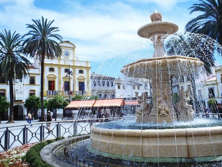 Fountain in the Plaza Mayor - Merida - architecture, modern, spain, fountain