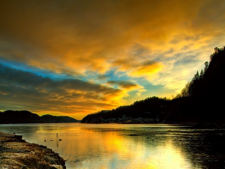 Sunrise_in_Norway - picture, lake, norway, yellow, clouds, beautiful, sunrise