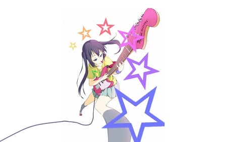 K-on - white, nakano azusa, guitar, k-on, brown eyes, long hair, black hair