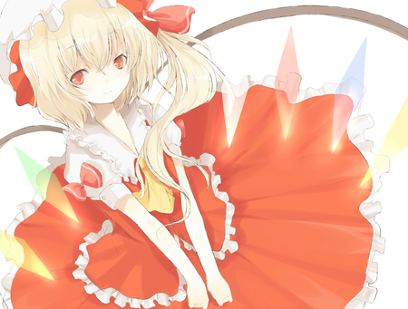 Flandre Scarlet - short hair, touhou, flandre scarlet, dress, girl, blonde hair, ribbons