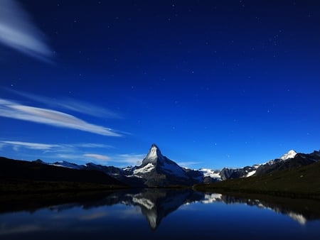 Blue reflection - nature, sky, lake, cloud, mountain, reflection, blue, river