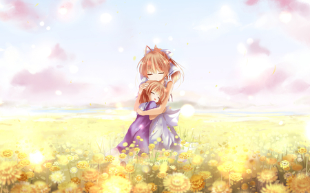 two cuties - lights, flower, beautiful, amazing, babe, wonderful, nature, charming, child, cool, beauty, flowers, awesome, cuite, anime, art, cutie, nice, female, hugs