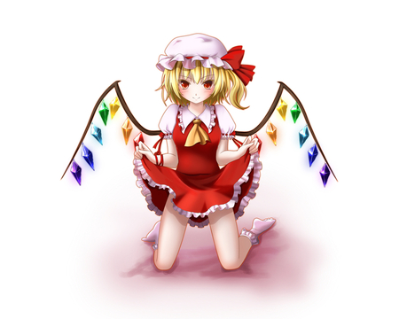 Flandre Scarlet - short hair, touhou, flandre scarlet, dress, girl, cute, blonde hair