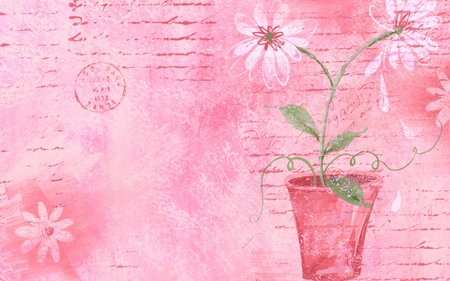 Flower Pot - flower, pot, pink, petals, poststamp, leaf, abstract