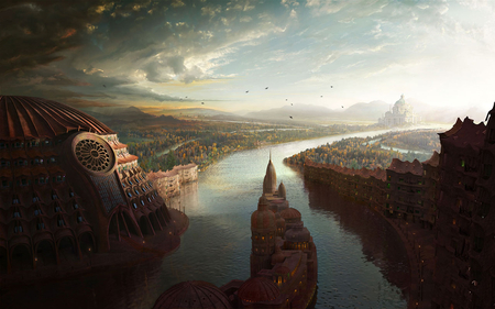 lost city - beauty, art, water, city, fantasy, artistic