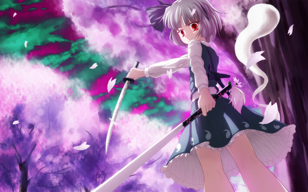 touhou - touhou, cherry tree, game, youmu