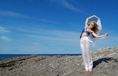 Into the Blue - model, blonde, woman, blue, fashion