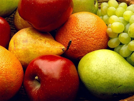 fruits - grapes, pear, red, orange, fruits, apple