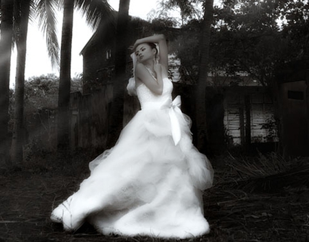 Creepy - white, woman, bride, photo, black, dress, model