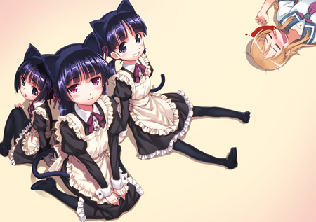 ore no imouto ga konna ni kawaii wake ga nai - blood, twintails, animal ears, seifuku, gokou ruri, blush, brown hair, maid, tail, purple eyes, matsuryuu, black eyes, pantyhose, black hair, apron, blue eyes