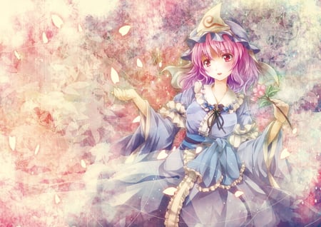 Yuyuko Saigyouji - hat, short hair, touhou, yuyuko saigyouji, dress, girl