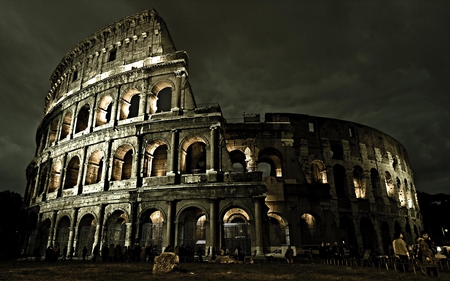 Colosseum - italy, beautiful, colosseum, night, rome, sky, architecture, clouds, monuments