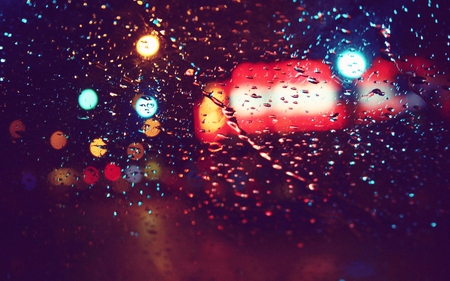 Rainy Day - abstract, drops of water, rain, photography, beautiful, night, lights, drops