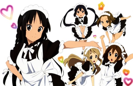 K-on - tainaka ritsu, maid, long hair, akiyama mio, nakano azusa, white, tsumugi, kotobuki, hirasawa yui