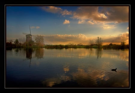 Windmill - lake, old, nature, windmill