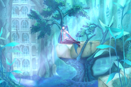 My Secret Garden - tie, pretty, artistic, light, uniform, headphones, garden, plants, nice, sunlight, program, hot, thighhighs, beauty, virtual, cg, white, nature, gray, cute, aqua eyes, song, outfit, sexy, vocaloid, anime, twintail, island, hatsune miku, mother nature, microphone, music, aqua, secret, stockings, hd, art, sun, idol, secret garden, anime girl, trees, skirt, water, beautiful, graden, singer, girl, cool, buildings, black, glow, miku, awesome, diva, digital, aqua hair, hatsune, vocaloids, headset