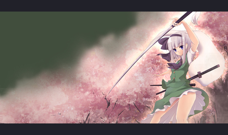 Youmu Konpaku - short hair, touhou, youmu konpaku, dress, sword, ribbons