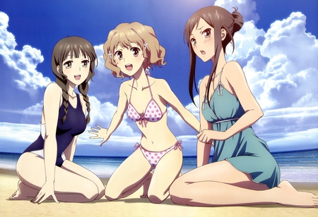 hanasaku iroha - sky, tsurugi minko, bikini, matsumae ohana, wet, oshimizu nako