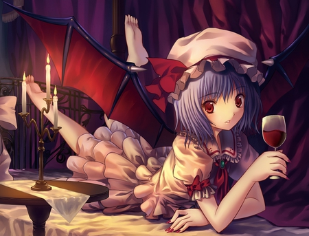 Remilia Scarlet - blue hair, remilia scarlet, touhou, girl, hat, cute, short hair, dress