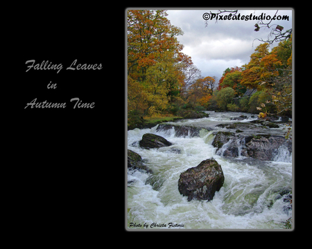 Rapped - fast, sky, autumn, trees, water, rocks, forest, clouds, river