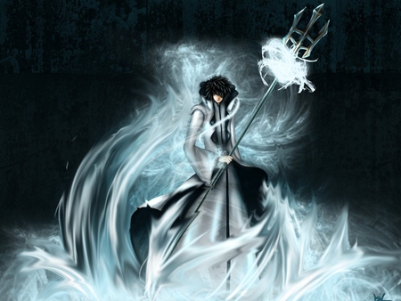 Magic Master - magic, water, black, anime, ice, night, blue