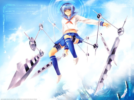 Tokiko Tsumura - girls, sky, blue, anime, buso renkin