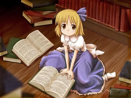 Alice Margatroid - girl, white, alice, touhou, red, blue, green, books, cute, blonde