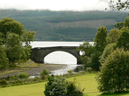 Old Bridge - lake, old, bridge, nature, green