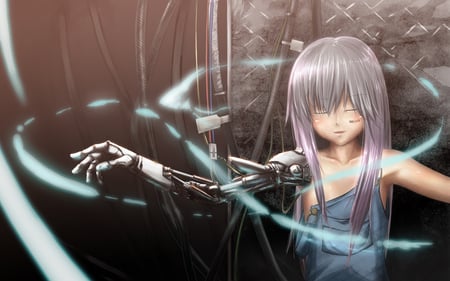 broken - barcode, girl, anime, wires, robot