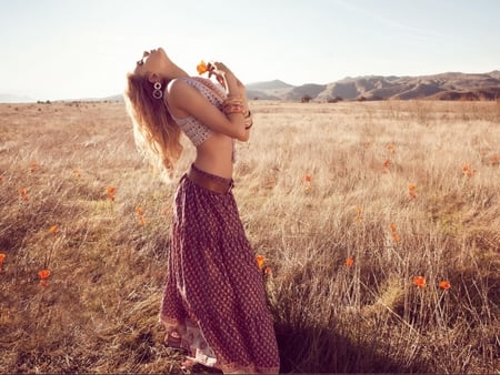 enjoying the sun - woman, field, pretty, model