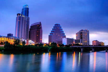 Beautiful blue night - water, silence, town, blue, amazing, beautiful, city, night, reflection, buildings, architecture, colorful, modern, background, sky, bay